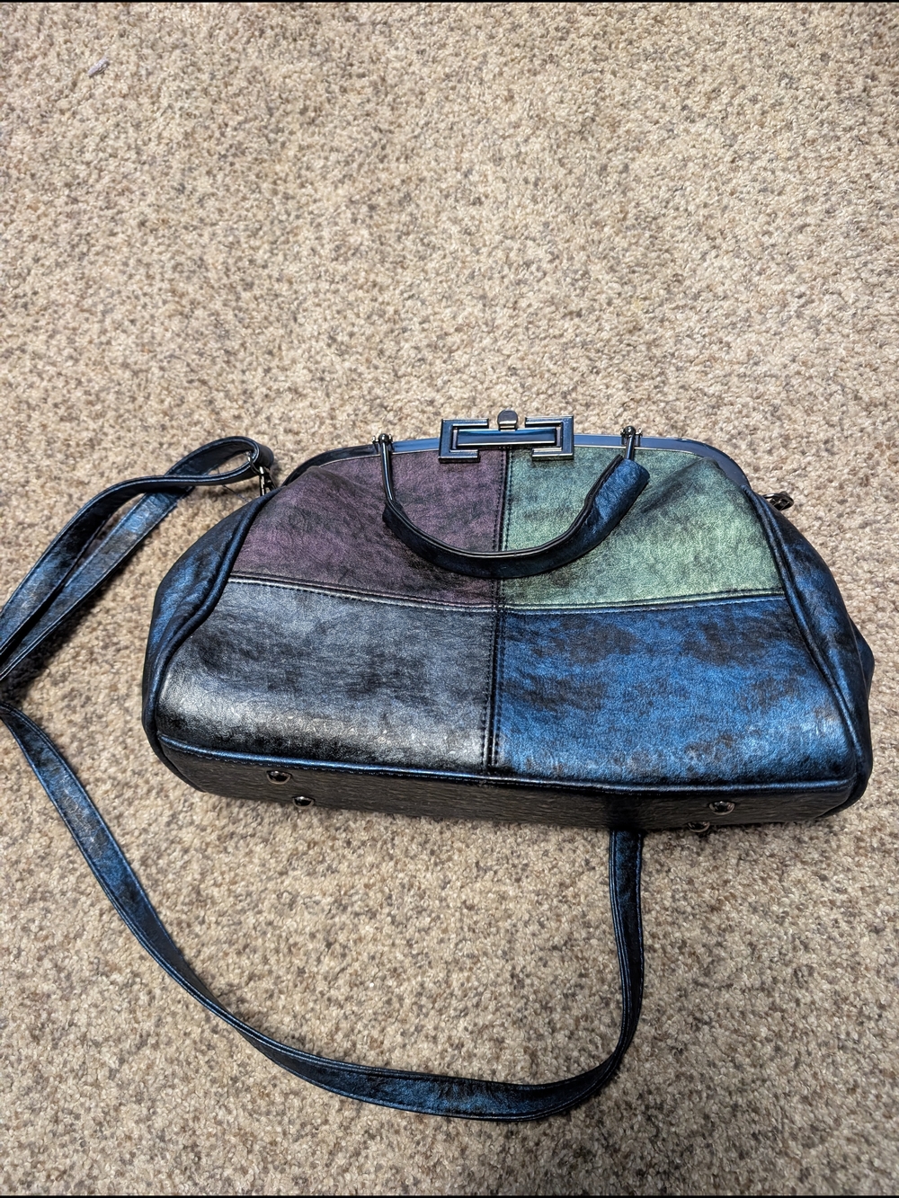 Iridescent Multi-Panel Leather Shoulder Bag